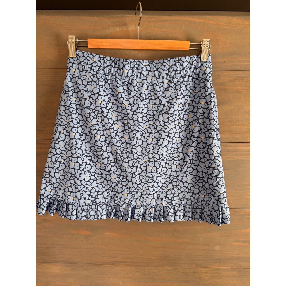 J.McLaughlin Blue Floral Ruffle Hem Mini Skirt XS Preppy Pull On Stretch